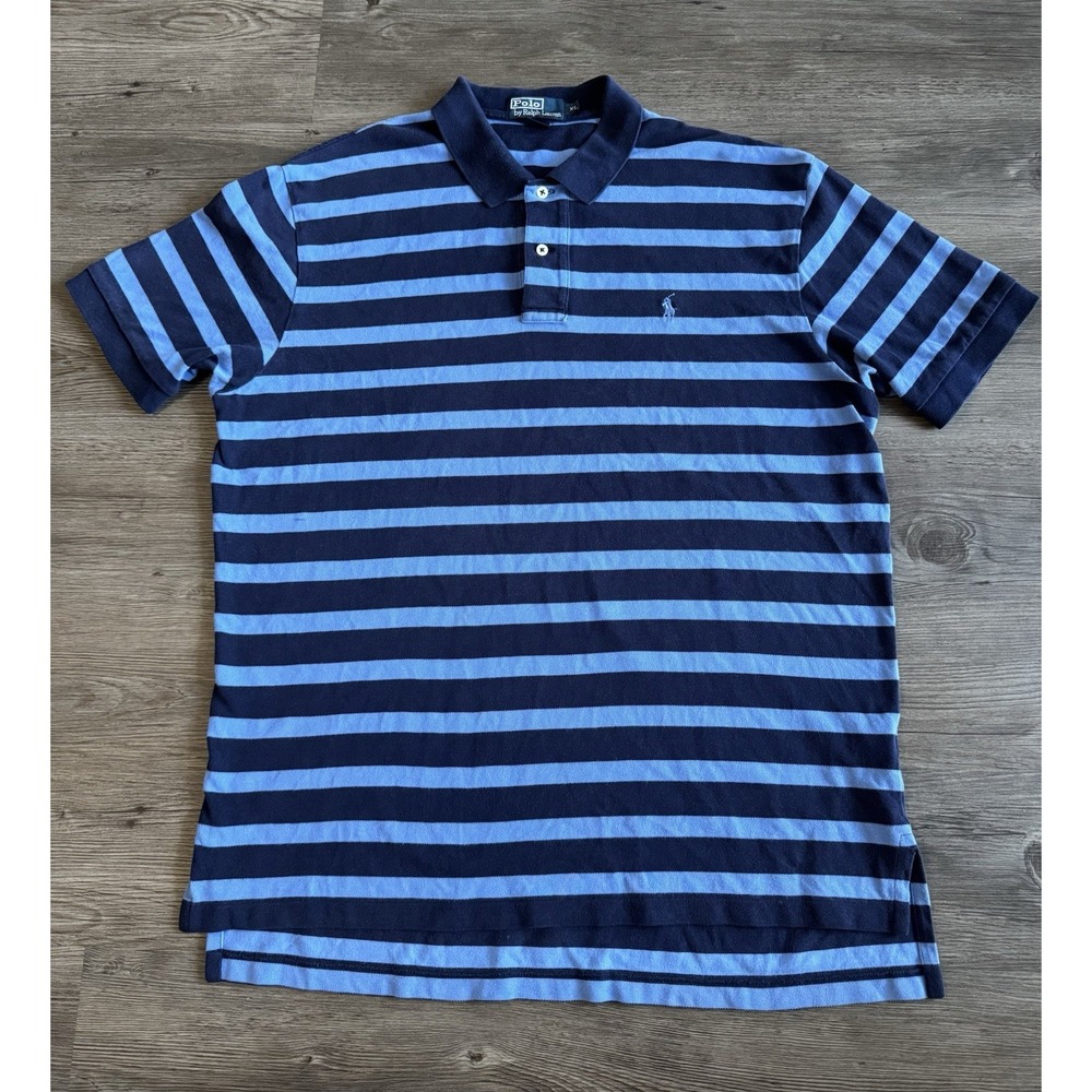 Polo Ralph Lauren Men's XL Striped Polo Shirt Blue Navy Short Sleeve Cotton